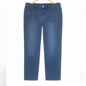 Women’s High Rise Straight Leg Jeans Blue Medium Wash Classic Everyday Denim